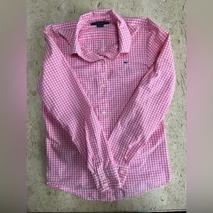VINEYARD VINES Pink & White Gingham Check Preppy Whale Logo Shirt Size 2 2013